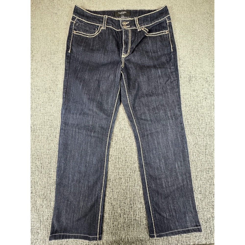 Nine West Jeans Womens Dark Wash Straight Leg Contrast Stitch Denim Blue